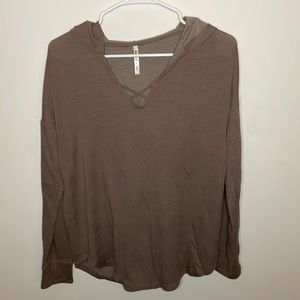 Lightweight Light Brown Hooded Long Sleeve